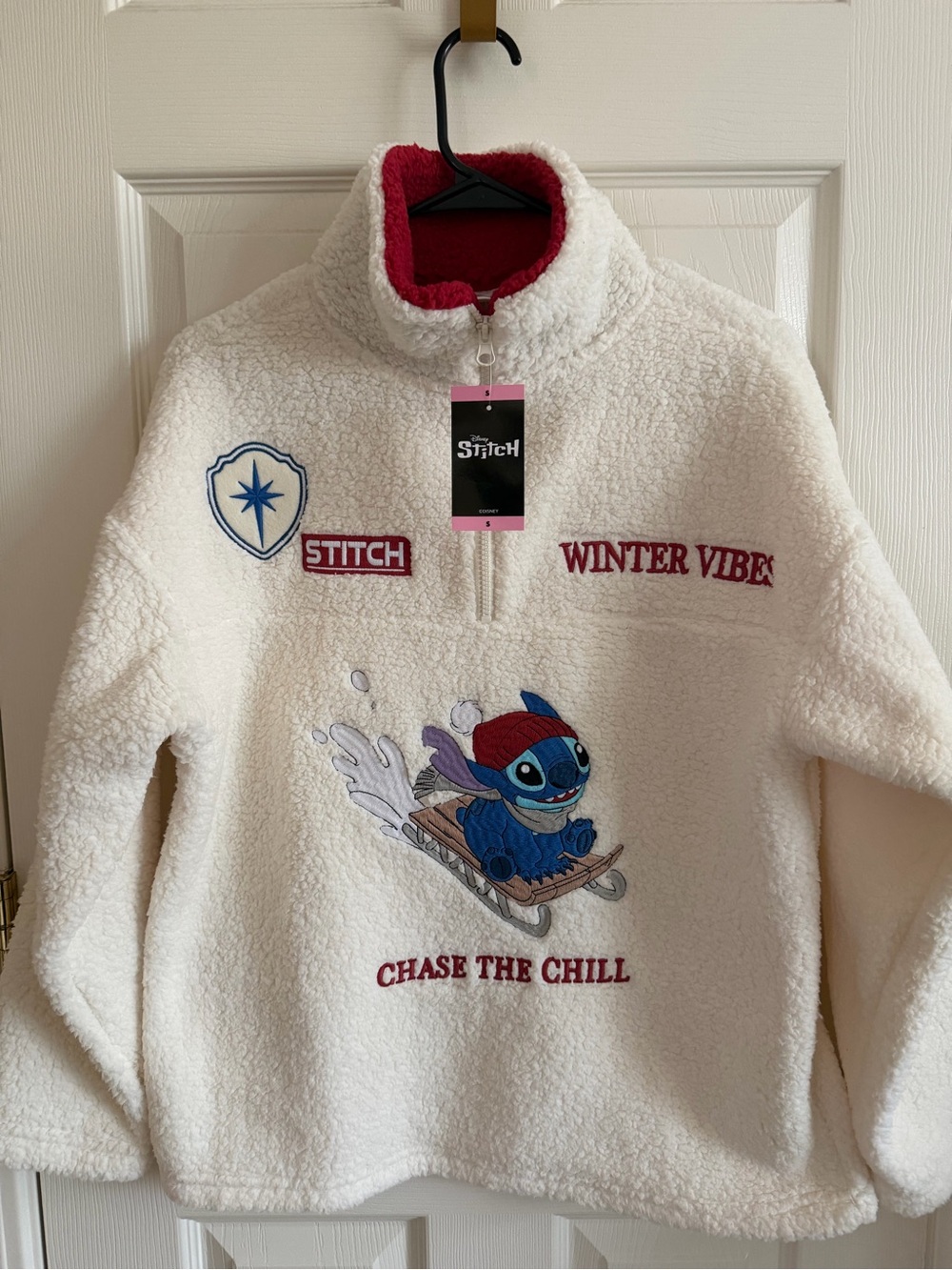 Disney Cream Sherpa Pullover Women’s Jacket with Red Lining